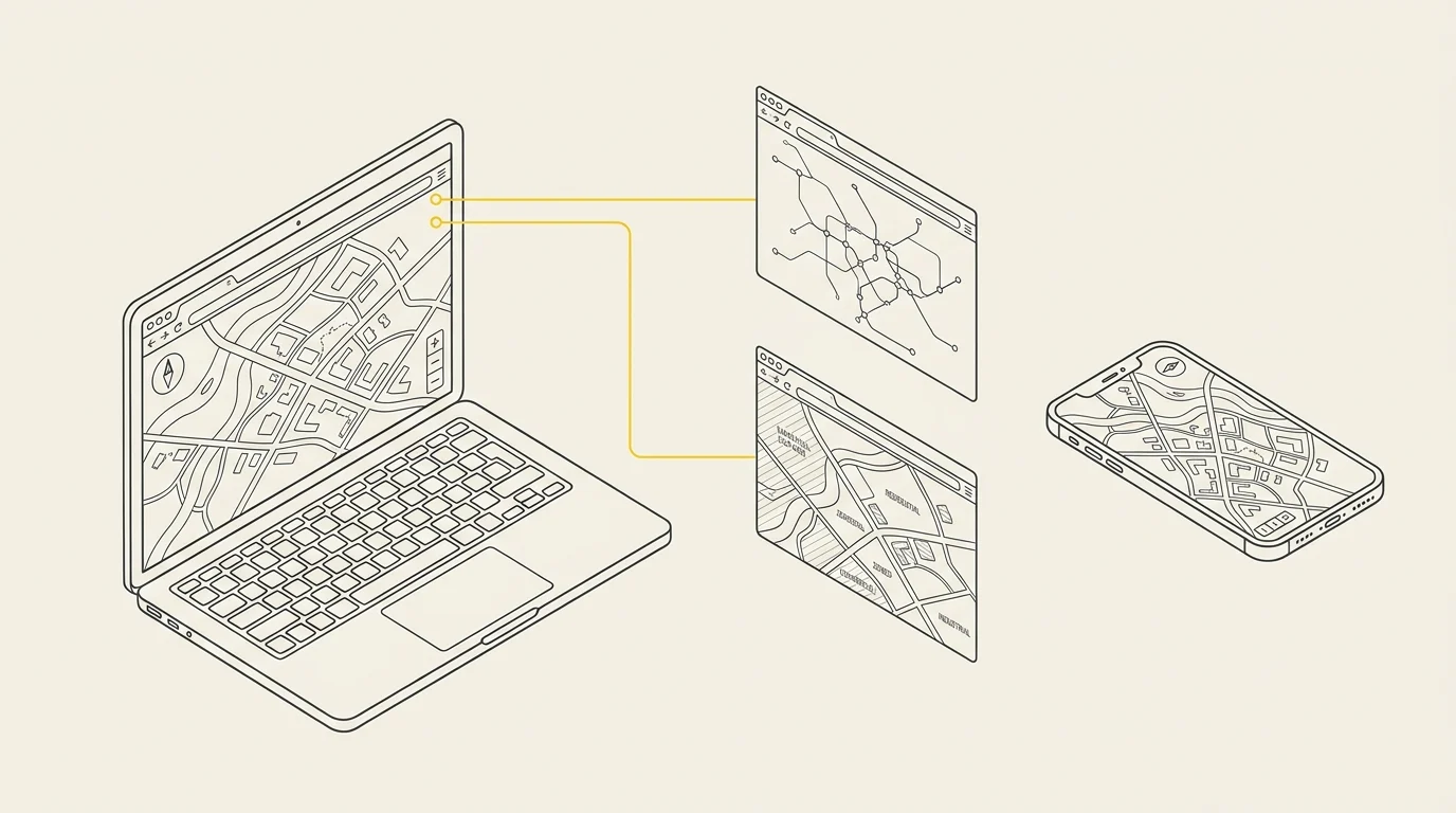 Illustrazione: una mappa web consultabile da computer e telefono