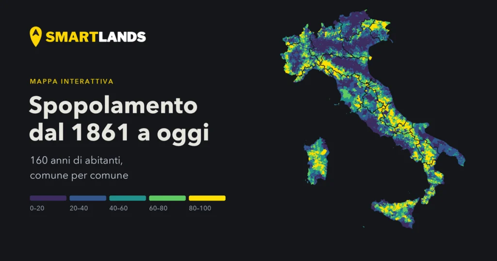 Anteprima della mappa: Spopolamento: 160 anni di abitanti, comune per comune