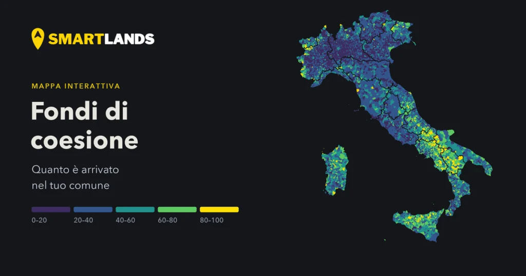 Anteprima della mappa: Fondi di coesione: quanto è arrivato nel tuo comune, tra 2014 e 2027