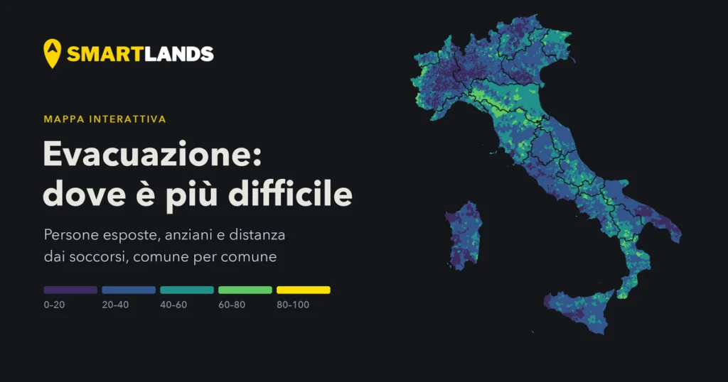 Anteprima della mappa: Evacuazione: in quali comuni italiani è più difficile mettere al sicuro le persone