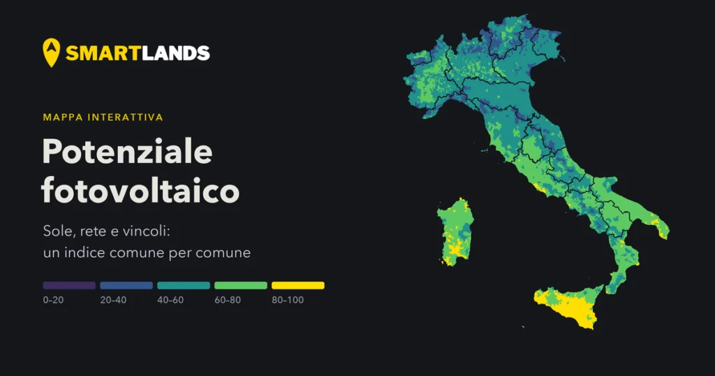 Anteprima della mappa: Fotovoltaico in Italia: dove il sole rende di più e ci sono meno ostacoli